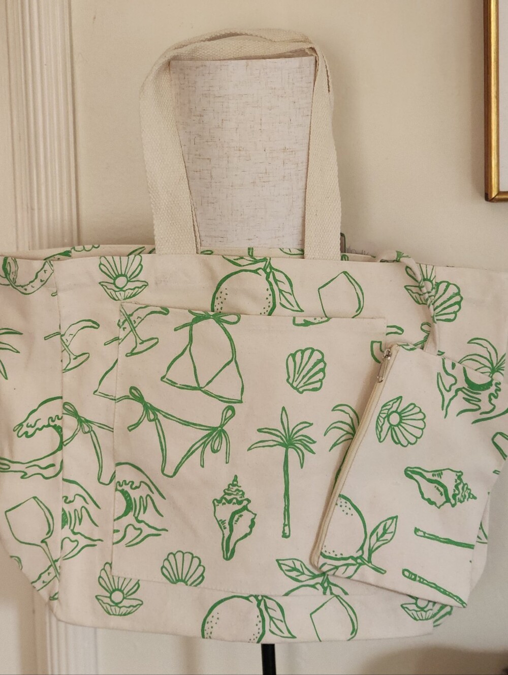 Dwell Studio 2-Piece Canvas Beach Tote Bag & Matching Zipper Pouch Set - NWT